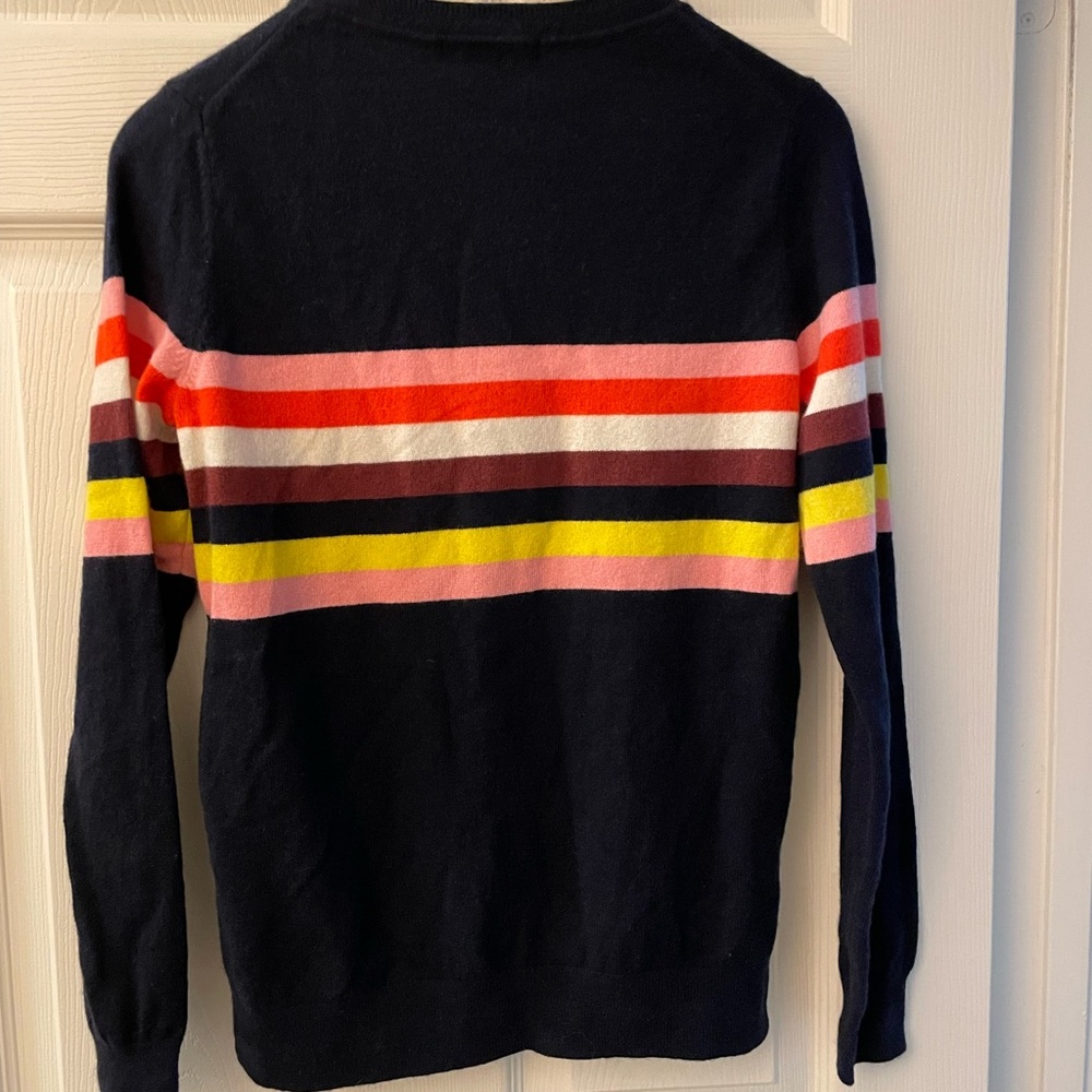 M: BODEN Pure Cashmere Crew Neck Sweater Navy Striped Retro Apres Skii NWT! - Picture 2 of 9